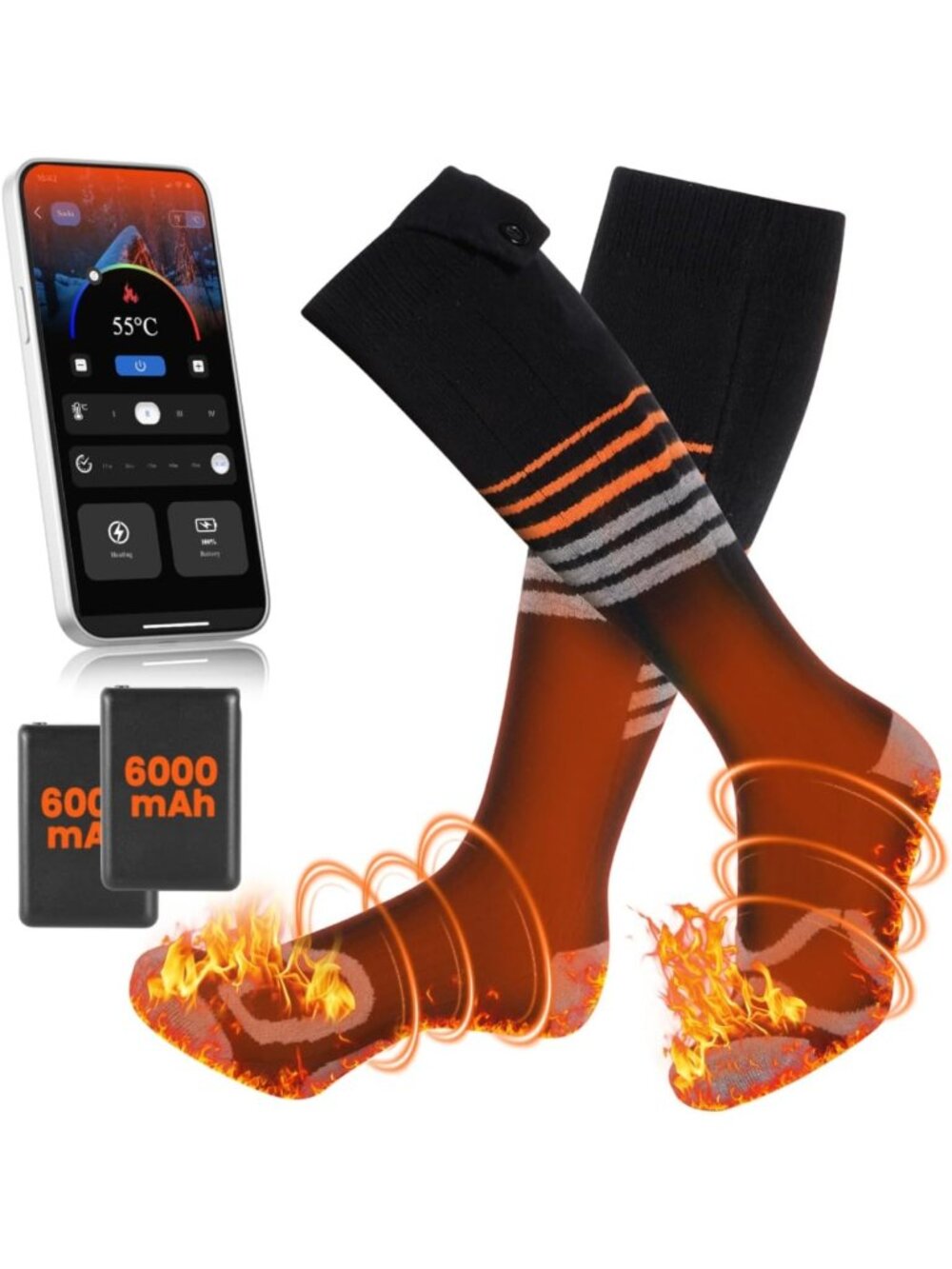 Rechargeable Electric Heated Socks with APP Control for Winter Sports & Camping
